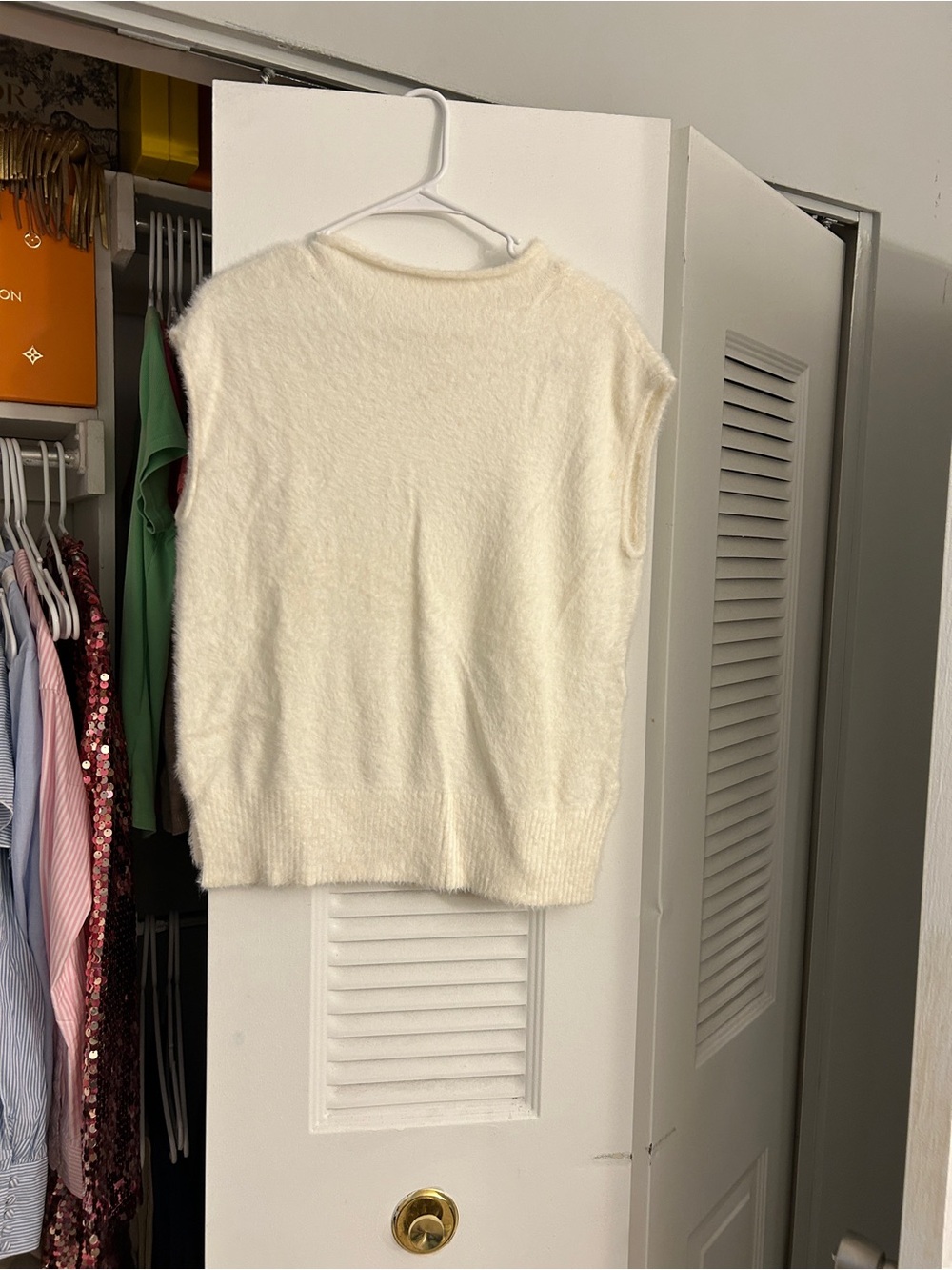 Anthropologie Cream Plush Faux Fur Sweater